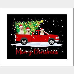 Nova Scotia Duck Tolling Retriever Rides Car Red Truck Christmas Tree - Merry Christmas Posters and Art